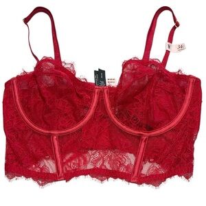 Victoria Secret’s VS Archives Red Rose Lace Bra Bralette Sexy Top NWT Womens 34C